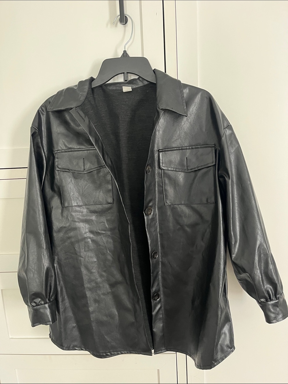 SHEIN Black Faux Leather Shirt Jacket